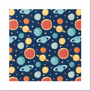 Cute planets in space pattern Posters and Art